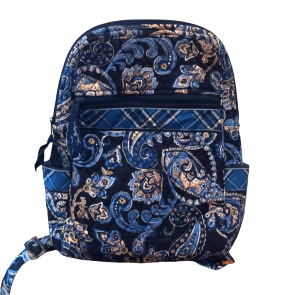 Vera Bradley Windsor cotton quilted floral plaid Navy Small Backpack